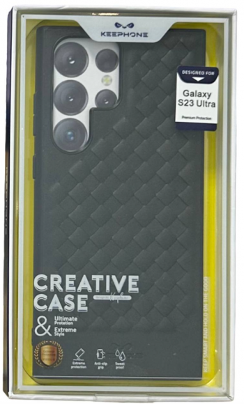Накладка для Samsung Galaxy S23 Ultra Keephone Woven Leather case под кожу чёрная