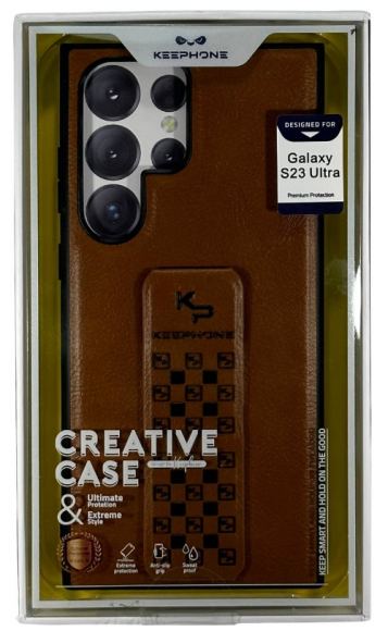 Накладка для Samsung Galaxy S23 Ultra Keephone Foldable Magnetic Stand case под кожу коричневая