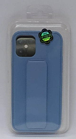 Накладка для iPhone 12/12 Pro 6.1" кожаная с держателем для руки голубая