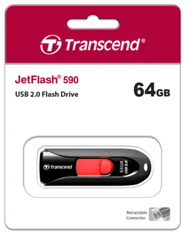 USB флеш накопитель Transcend 64GB JetFlash 590 чёрно-красный