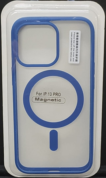 Накладка для iPhone 13 Pro 6.1" Magsafe силикон прозрачный бока синие