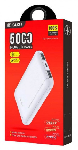 Powerbank Kaku KSC-416 5000mAh 2USB+Micro+Type-C белый