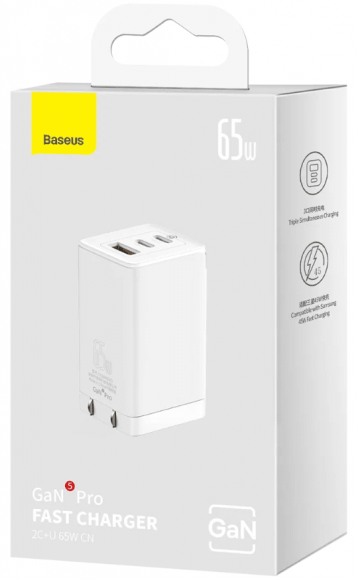 Зарядное устройство Baseus GaN5 Pro Fast Charger 1USB+2C 65W (CCGP120202) белое