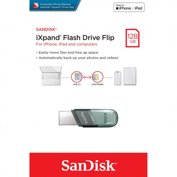 3.0 USB флеш накопитель SanDisk 128GB iXpand Flash Drive Flip (SDIX90N-128G-GN6NE)