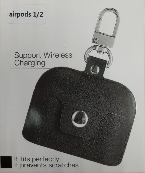 Силиконовый чехол для AirPods 1/2 с кнопкой и карабином чёрный