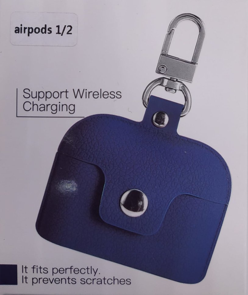 Силиконовый чехол для AirPods 1/2 с кнопкой и карабином синий