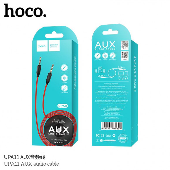 Аудиокабель AUX 3.5мм Hoco UPA11 1м силиконовый красный