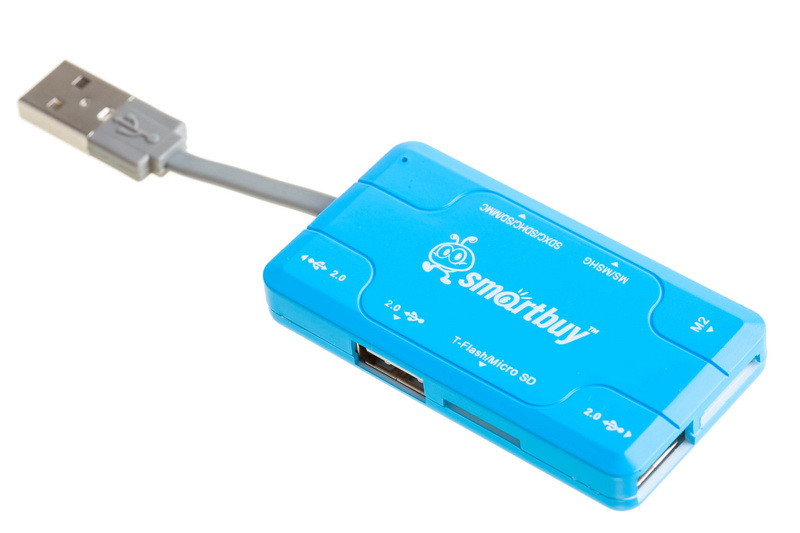 Картридер + хаб Smartbuy 750 3USB/MicroSD/SD/MS/M2 голубой (SBRH-750-B)