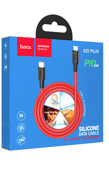 Usb Кабель-зарядка Lightning Hoco X21 Plus Silicone 2.4A 1м мягкий силиконовый красный