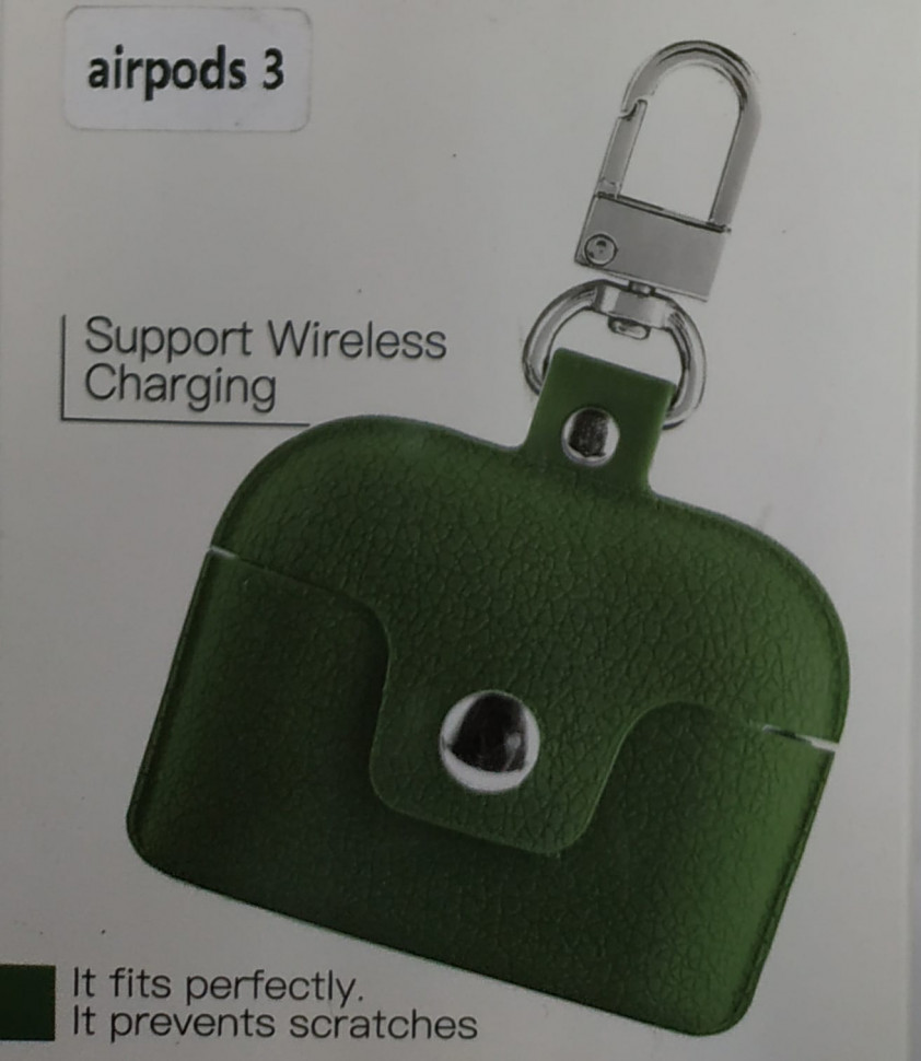 Силиконовый чехол для AirPods 3 с кнопкой и карабином зеленый