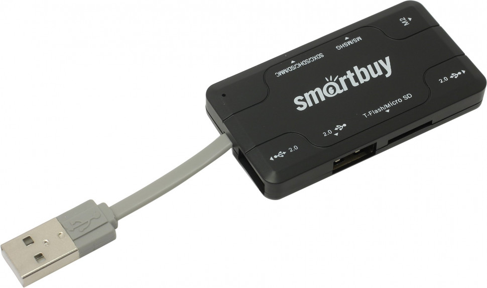Картридер + хаб Smartbuy 750 3USB/MicroSD/SD/MS/M2 черный (SBRH-750-K)