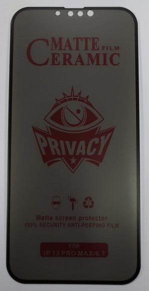 Защитное стекло для iPhone 13 Pro Max 6.7" Ceramic матовый анти-шпион 3D чёрное