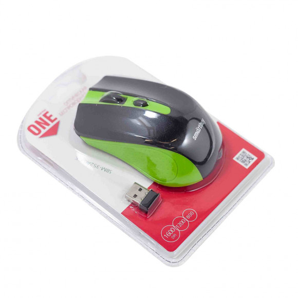Мышь беспроводная Smartbuy ONE 352AG USB/DPI 800-1200-1600/4 кнопки/2AAA зелено-черная (SBM-352AG-GK
