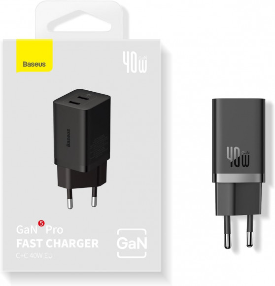 Сетевое зар. устр. Baseus GaN5 Pro Fast Charger C+C 40W CCGP180101 черное