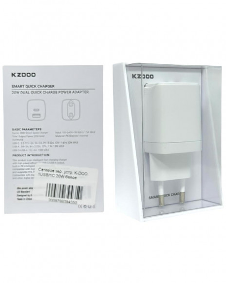 Сетевое зар. устр. K-DOO 1USB/1C 20W белое