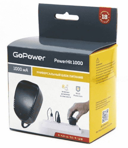 Импульсный блок питания GoPower PowerHit 1000 12V/1000 mA (8 переходников)