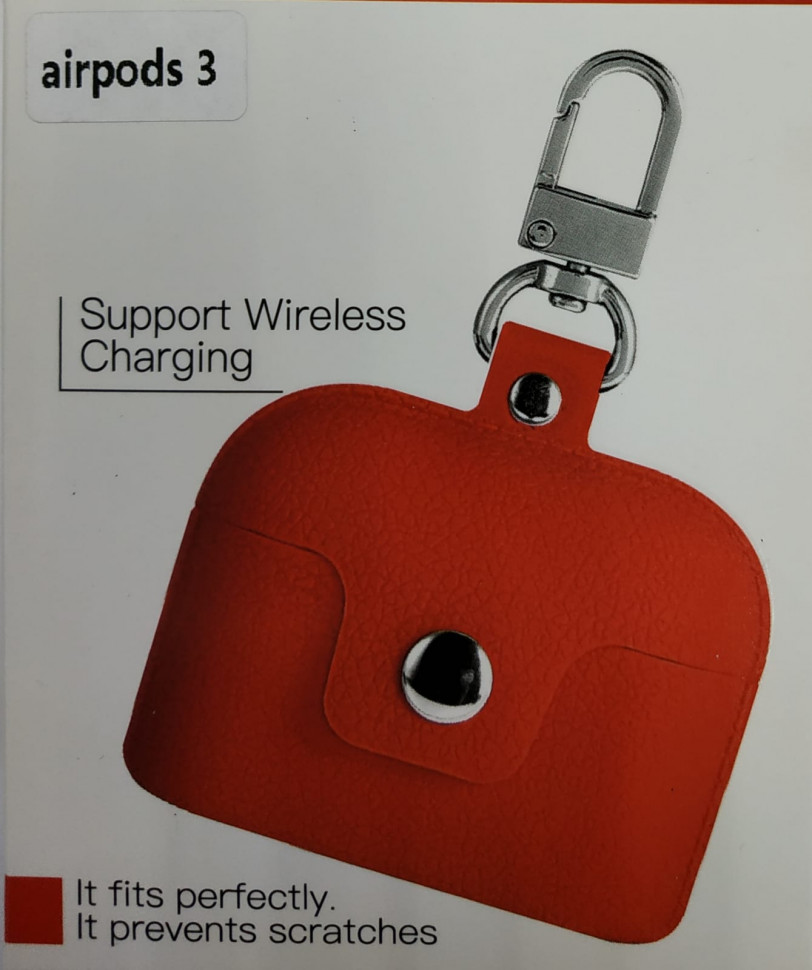 Силиконовый чехол для AirPods 3 с кнопкой и карабином красный