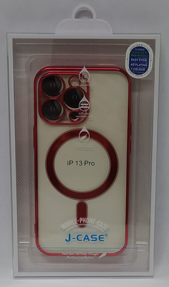 Накладка для iPhone 13 Pro J-Case Magsafe силикон прозрачный красная рамка