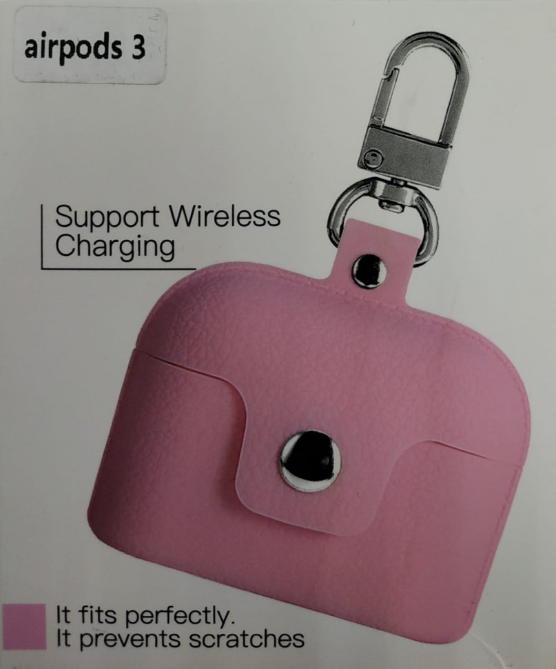 Силиконовый чехол для AirPods 3 с кнопкой и карабином розовый