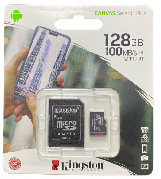 micro SDXC карта памяти Kingston 128 Class10 UHS-I Canvas Select Plus с адапт.(SDCS2/256GB)