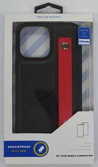 Накладка для iPhone 13 Pro Max 6.7" Raigor кожаная с держателем для руки чёрная