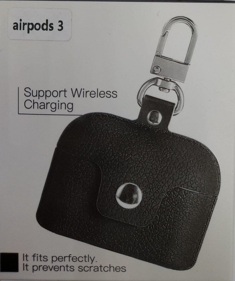 Силиконовый чехол для AirPods 3 с кнопкой и карабином черный