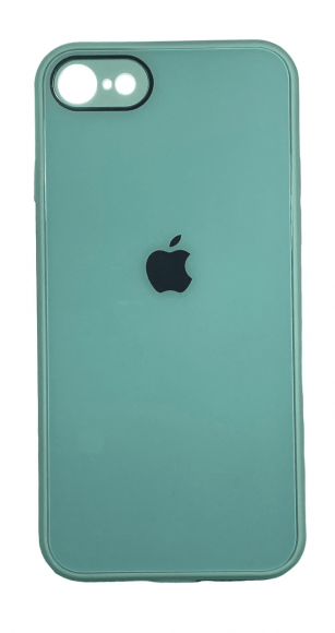 Чехол-накладка для iPhone 7/8 силикон (стеклянная крышка) бирюзовая