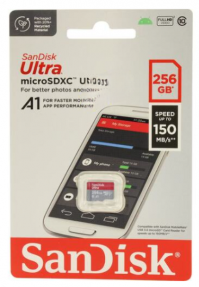 micro SDXC карта памяти SanDisk 256GB Class10 UHS-1 Ultra 150MB/s без ад. (SDSQUAC-256G-GN6MN)