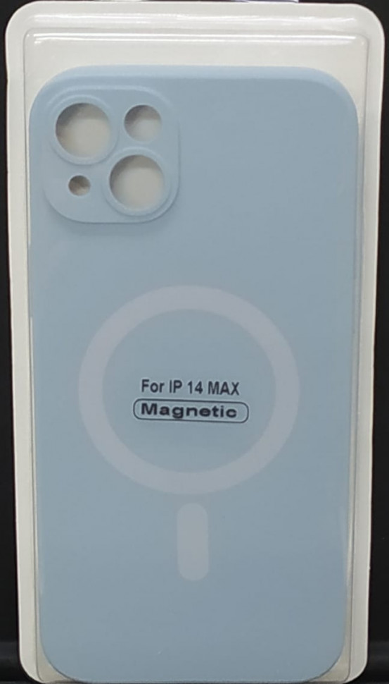 Накладка для iPhone 14 Max 6.7" Magsafe силикон серо-голубая