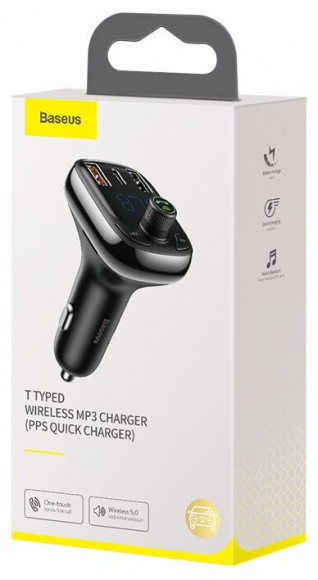 FM трансмиттер Baseus T-Typed Bluetooth MP3 Charger 1USB (CCTM-B01) чёрный