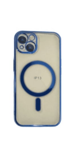 Накладка для iPhone 13 J-Case Magsafe силикон прозрачный синяя рамка