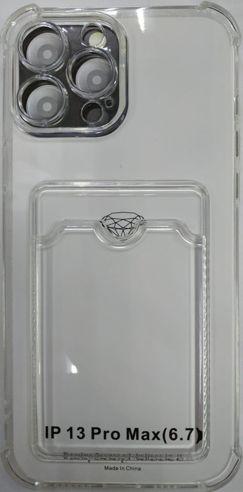 Чехол-накладка силикон тонкий с карманом под карту iPhone 13 Pro Max 6.7" прозрачная