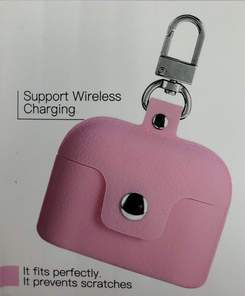 Силиконовый чехол для AirPods Pro с кнопкой и карабином розовый