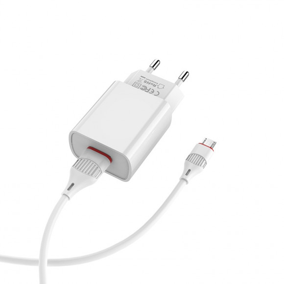 Сетевое зарядное устройство Borofone BA20A Sharp + кабель MicroUSB, белый