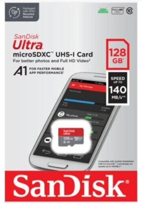 micro SDXC карта памяти SanDisk 128GB Class10 Ultra A1 UHS-I 140MB/s (SDSQUAB-128G-GN6MN)