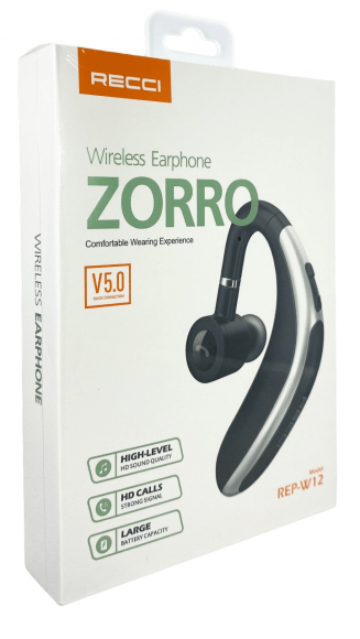 Bluetooth-гарнитура Recci Zorro REP-W12, черная