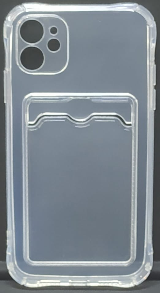 Чехол-накладка силикон тонкий с карманом под карту iPhone 11 6.1" прозрачная