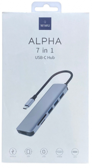 USB-C хаб Wiwu Alpha 7в1 3USB/HDMI/USB-C/MicroSD/TF серый