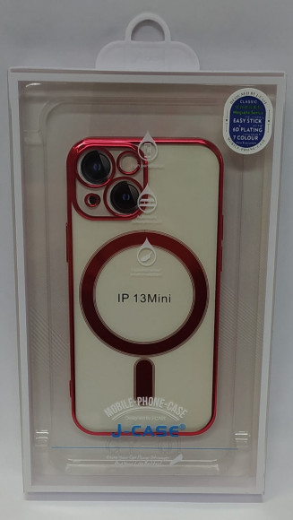 Накладка для iPhone 13 Mini J-Case Magsafe силикон прозрачный красная рамка
