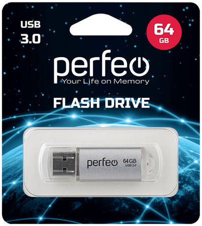 3.0 USB флеш накопитель Perfeo 64GB C14 серебритый