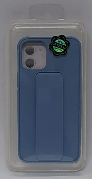 Накладка для iPhone 12 mini 5.4" кожаная с держателем для руки голубая