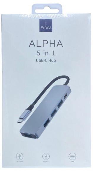 USB-C хаб Wiwu Alpha 5в1 4USB/USB-C серый