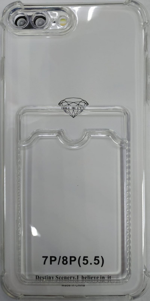 Чехол-накладка силикон тонкий с карманом под карту iPhone 7 Plus/8 Plus прозрачная