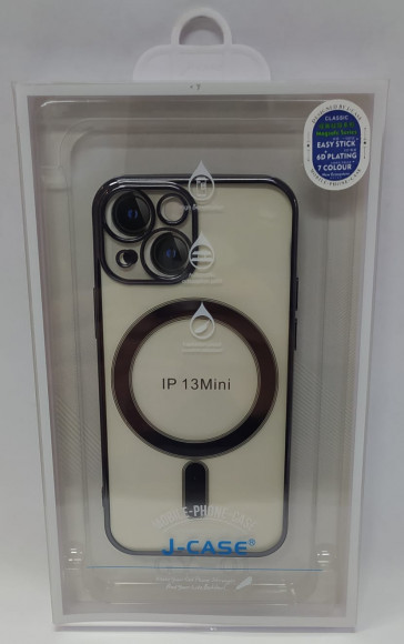 Накладка для iPhone 13 Mini J-Case Magsafe силикон прозрачный темно-синяя рамка