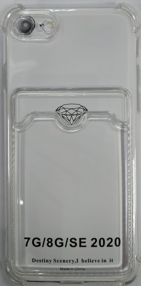 Чехол-накладка силикон тонкий с карманом под карту iPhone 7/8 прозрачная