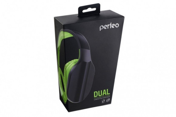 Стереонаушники полноразмерные Perfeo Dual с микрофоном 1.2м чёрно-зеленые