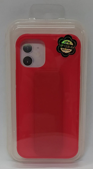 Накладка для iPhone 12 mini 5.4" кожаная с держателем для руки красная