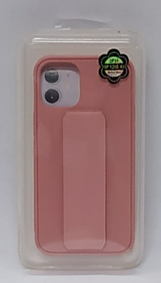 Накладка для iPhone 12 mini 5.4" кожаная с держателем для руки розовая