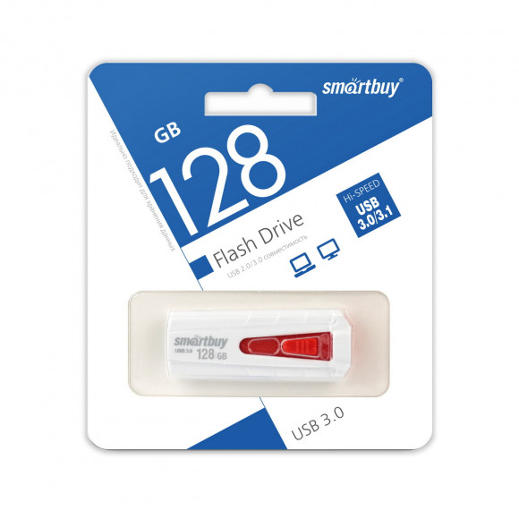 3.0 USB флеш накопитель Smartbuy 128GB IRON White/Red (SB128GBIR-W3)