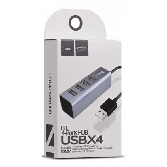 USB хаб Hoco HB1 4 порта USB2.0 серый